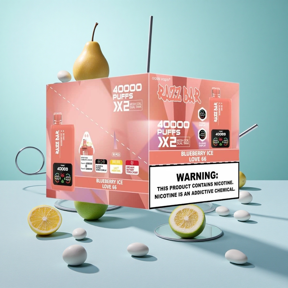 Boroványlagú Jég Razz Bar 40000 Puffs Eldobható E-cigaretta Típus-C Csatlakozó 650 Mah Akkumulátor 1.0 Ohm 2 Hálós Tekercs