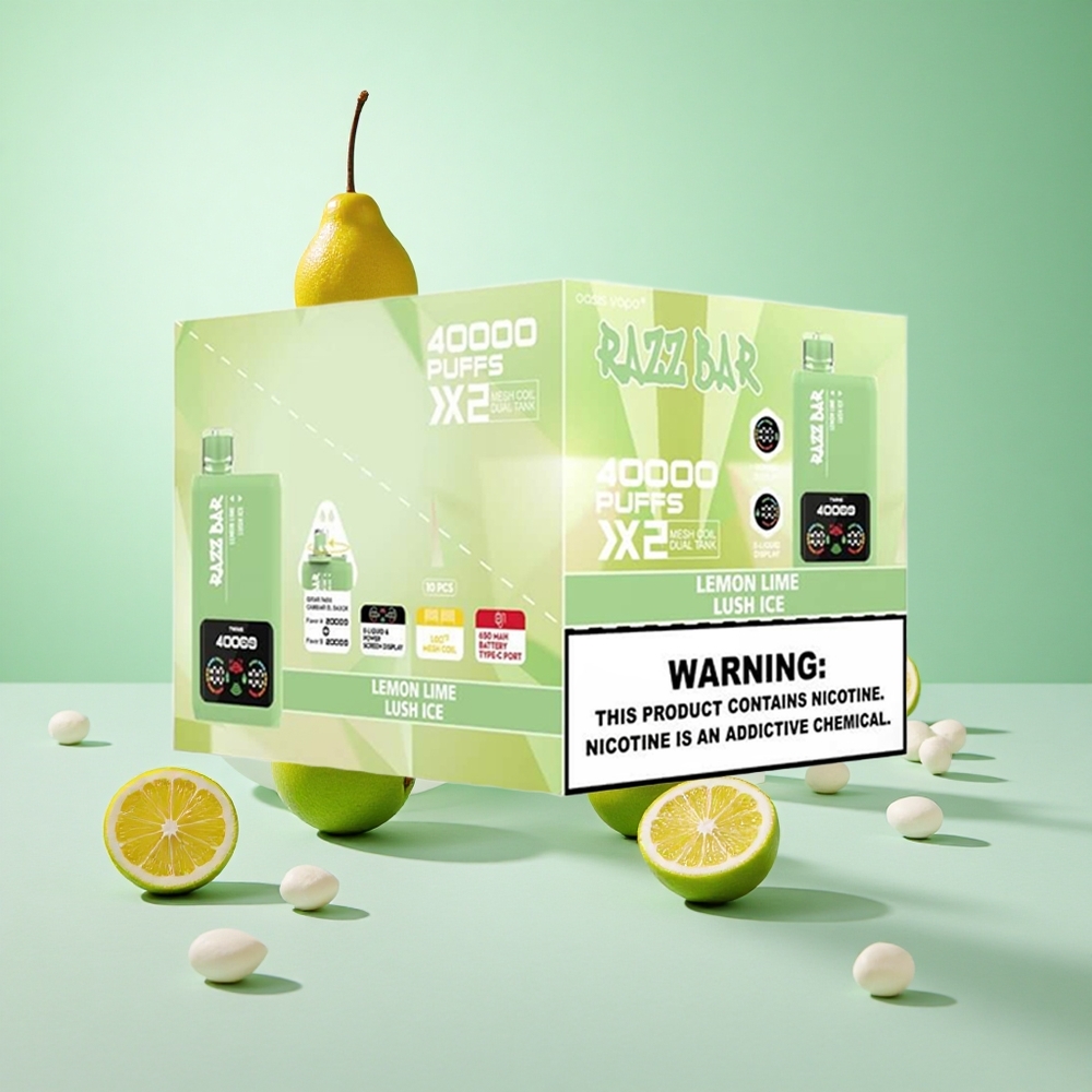 Citrom-Lime_Lush Jég Razz Bar Eldobható vape 40000 Puffs Power Screen Display, 1.0Ohm 2 Mesh Coil