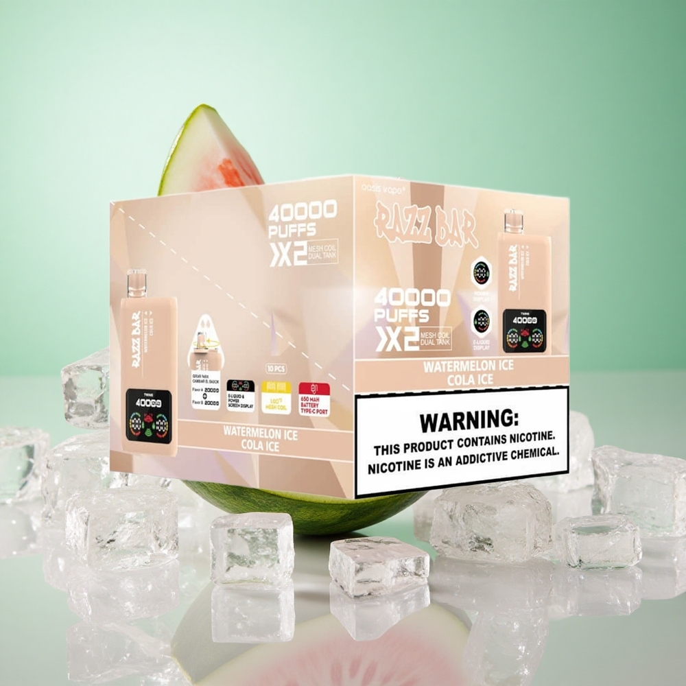 Dinnye Jég_Kóla Jég Razz Bar 40000 Puffs Eldobható vape 1.0 Ohm 2 Mesh Coil, 650 Mah Akkumulátor Type-C Port