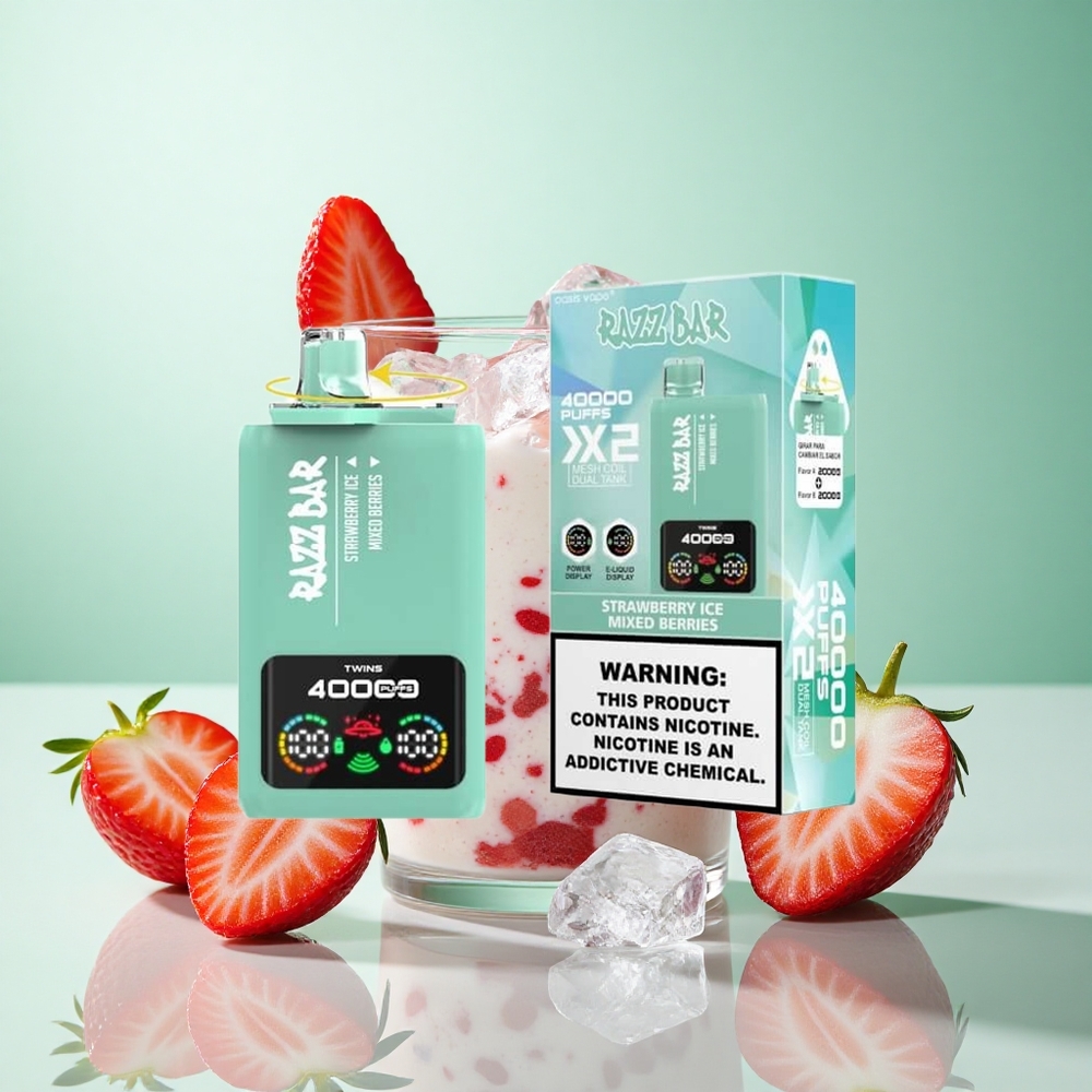 Eper Jég_Kevert Bogyók Razz Bar 40000 Puffs Eldobható E-cigaretta 1.0Ohm 2 Hálós Tekercs 650 Mah Akkumulátor Type-C Port