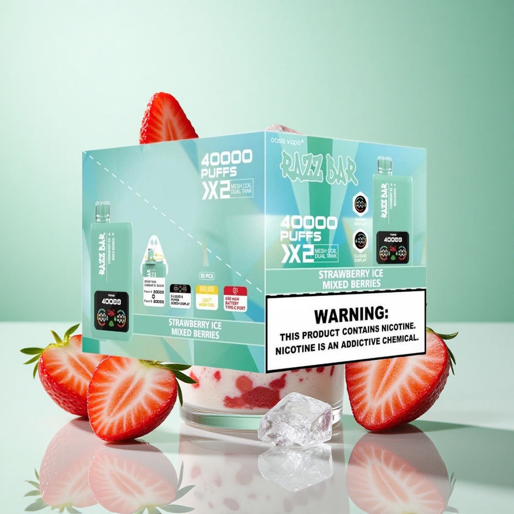 Eper Jég_Kevert Bogyók Razz Bar 40000 Puffs Eldobható E-cigaretta 1.0Ohm 2 Hálós Tekercs 650 Mah Akkumulátor Type-C Port