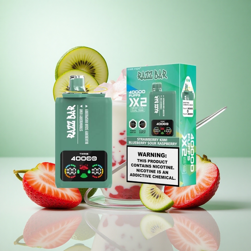 Eper-Papaya_Kékáfonya-Savanyú Málna Razz Bar 40000 Puffs Eldobható vape Típus-C Port 650 Mah Akkumulátor 1.0Ohm 2 Hálós Tekercs