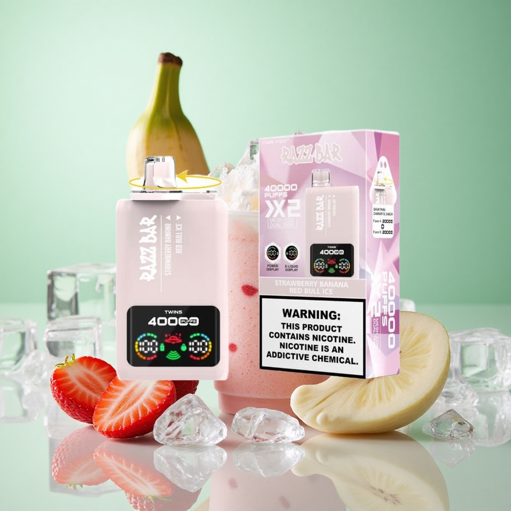 Epres-Banán Razz Bar 40000 Puffs Eldobható E-cigaretta Típus-C Csatlakozó, 650mAh Akkumulátor, 1.0Ohm 2 Hálós Tekercs