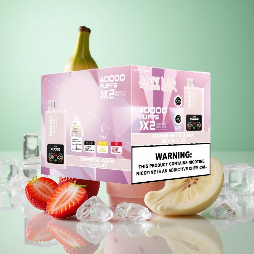 Epres-Banán Razz Bar 40000 Puffs Eldobható E-cigaretta Típus-C Csatlakozó, 650mAh Akkumulátor, 1.0Ohm 2 Hálós Tekercs