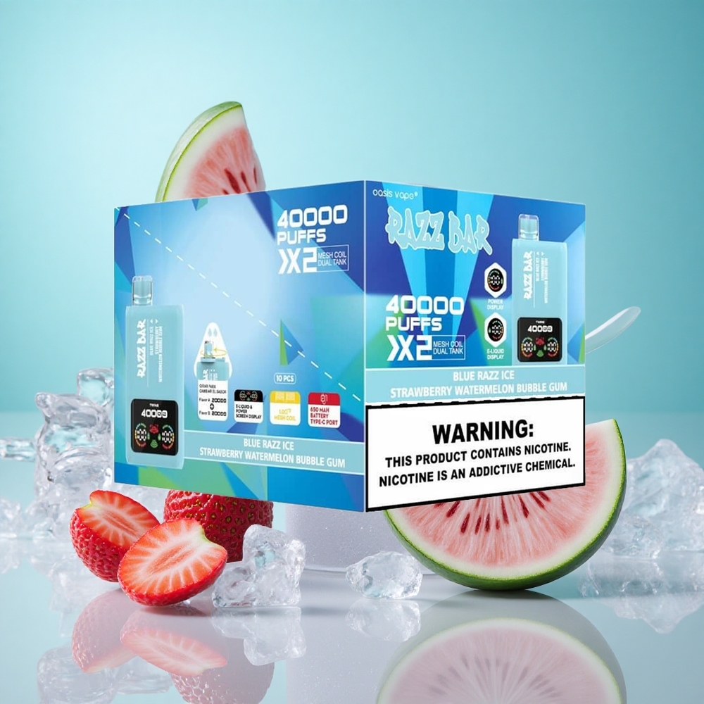Kék Málna Jég-Eper Dinnye Buborék Rágy Razz Bar 40000 Puffs Eldobható vape 1.0 Ohm 2 Hálós Tekercs 650 Mah Akkumulátor Type-C Port
