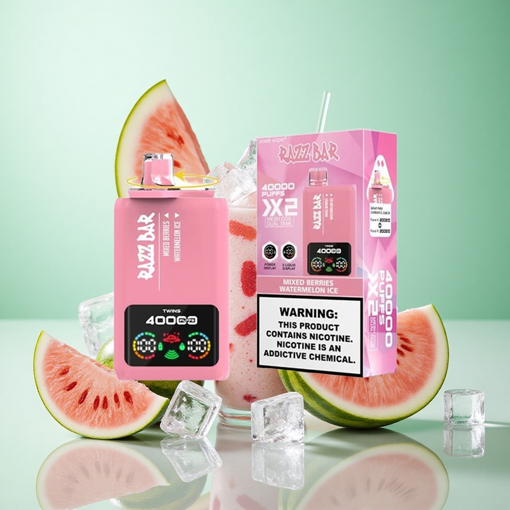 Vegyesbogyó_Görögdinnye Jég Razz Bar 40000 Puffs Eldobható E-cigaretta 650 Mah Akkumulátor Típus-C Csatlakozó 1.0Ohm 2 Mesh Coil