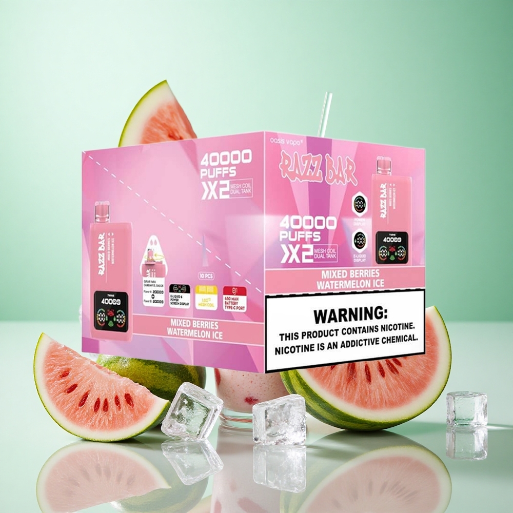 Vegyesbogyó_Görögdinnye Jég Razz Bar 40000 Puffs Eldobható E-cigaretta 650 Mah Akkumulátor Típus-C Csatlakozó 1.0Ohm 2 Mesh Coil