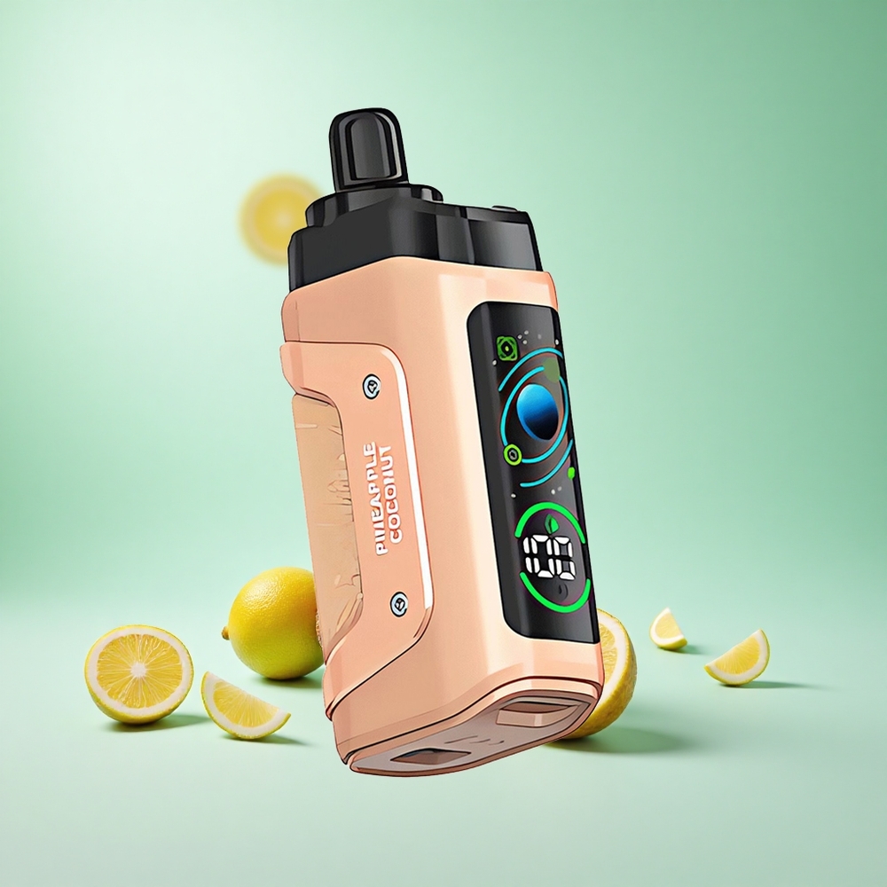 Ananász-Kókusz Razz Bar 45000 Puffs Eldobható e-cigaretta 1,0 ohmos hálós tekercs és 650 Mah Akku