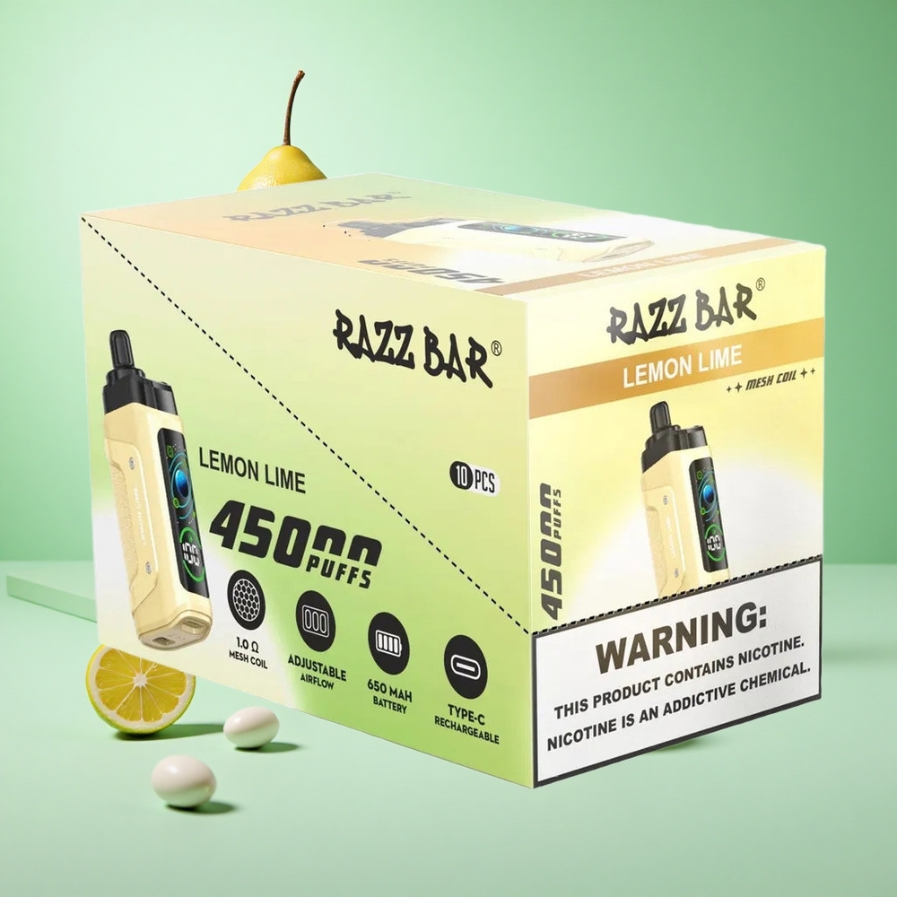 Citrom-Lime Razz Bar 45000 Puffs Egyszerhasználatos Vape 1,0 Ohm Mesh Tekercs és Állítható Légáramlás