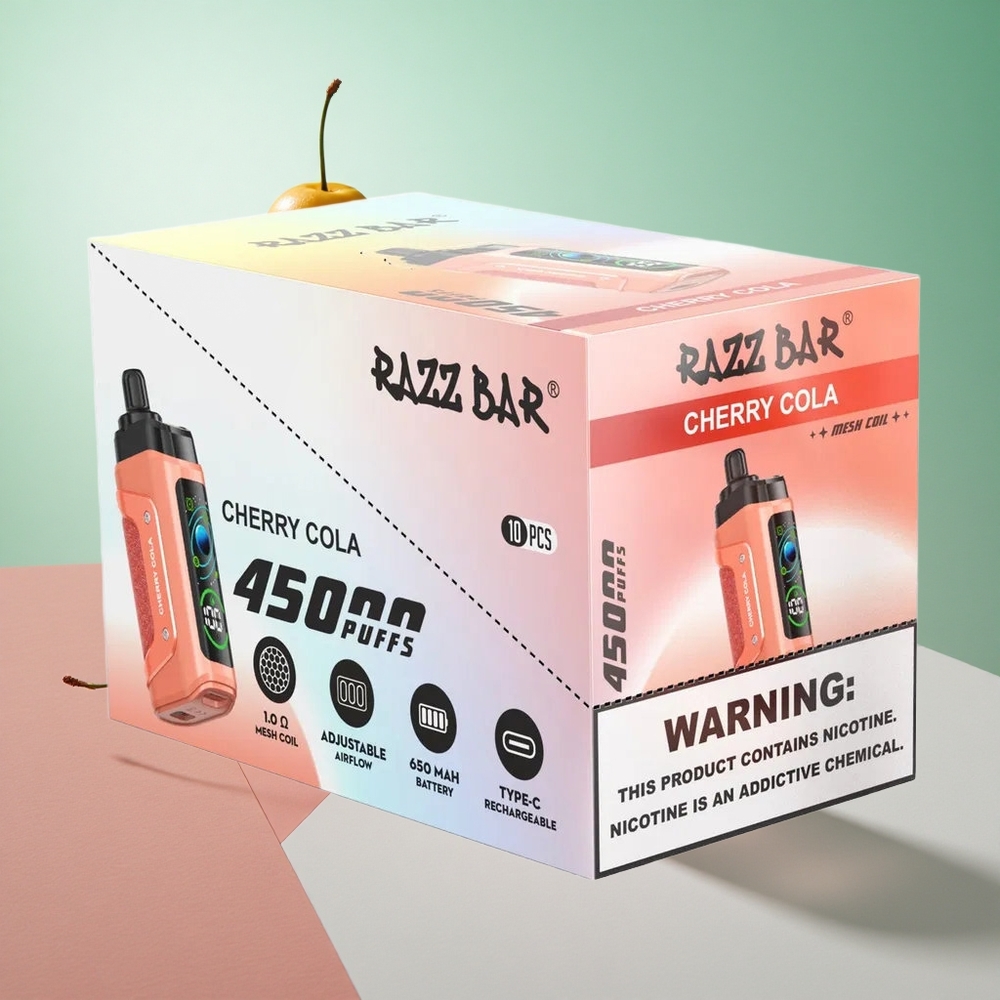 Cseresznyes Kóla Razz Bar 45000 Puffs Egyszerhasználatos Vape 1,0 Ohm Mesh Coil és Beállítható Légáramlás