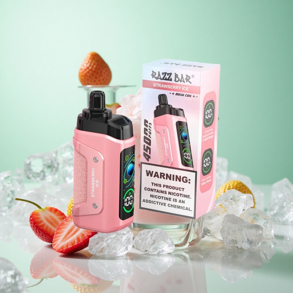 Eper Jég Razz Bar 45000 Puffs Eldobható vape 1,0 ohmos hálós tekercs és 20 mg/ml Nikotin Erősség