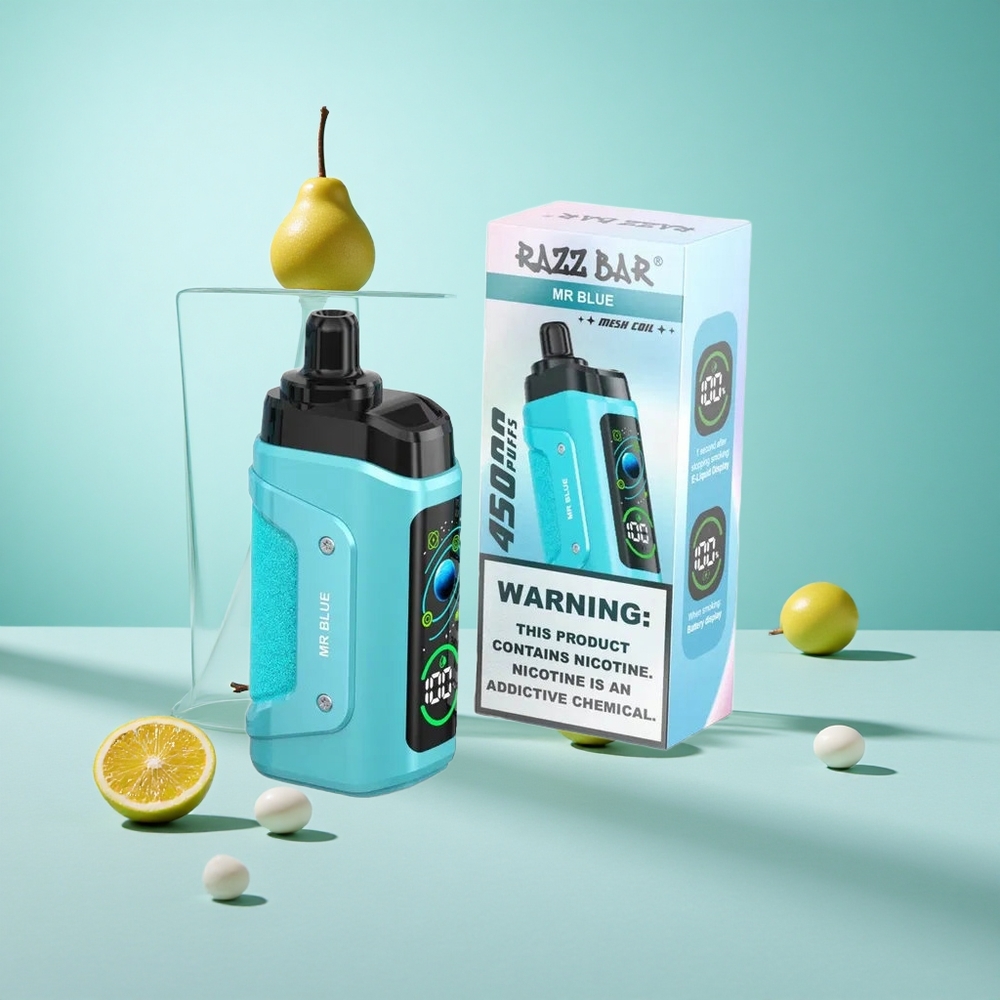 Málna Razz Bar Egyszerhasználatos E-Cigi 45000 Fuvolázás Beállítható Légáramlás és 20 mg/ml Nikotinerősség Mr Kék