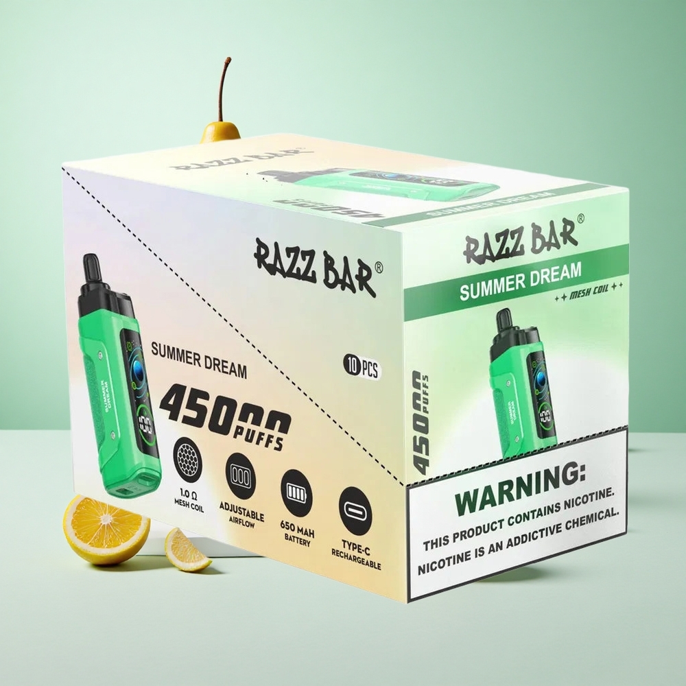 Nyári Álom Razz Bar 45000 Puffs Eldobható vape 1,0 ohmos hálós tekercs és Állítható Légáramlás