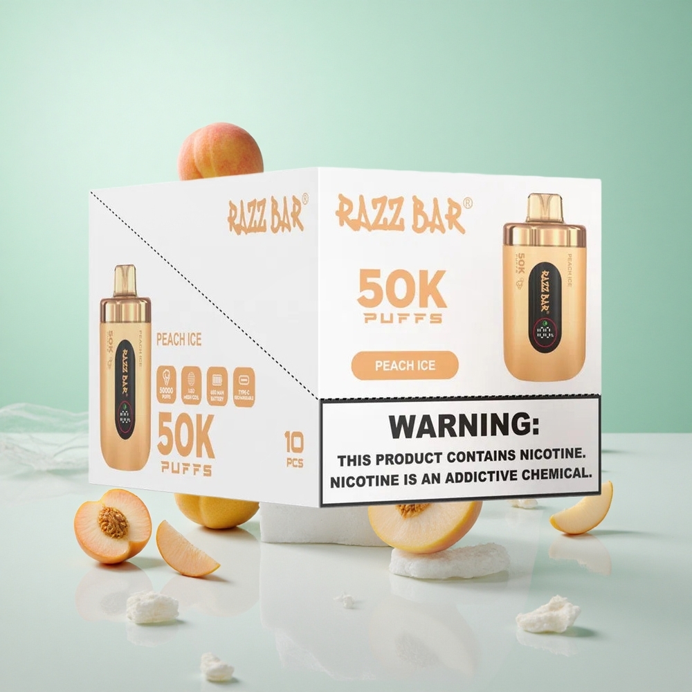 Barack Jég Razz Bar Eldobható E-cigaretta 50000 Puffs 1,0 ohmos hálós tekercs 650 Mah Akkumulátor