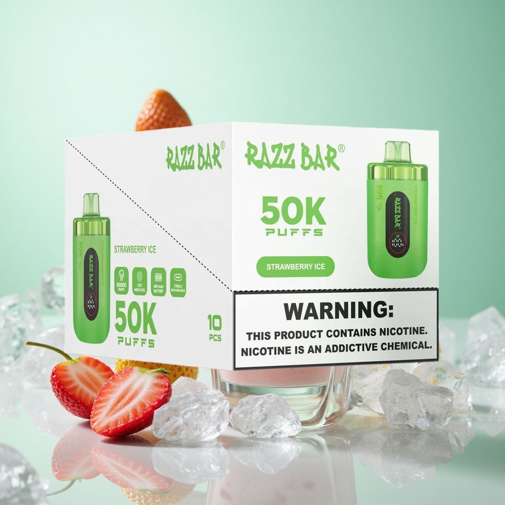 Eper Jeg Razz Bar 50K Puffs Eldobható E-cigaretta 1,0 ohmos hálós tekercs és 650 Mah Akkumulátor