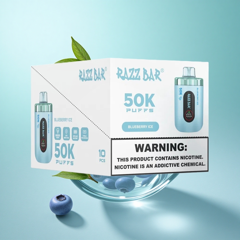 Áfonya Jég Razz Bar 50000 Puffs Eldobható vape 1,0 ohmos hálós tekercs és 650 Mah Akkumulátor