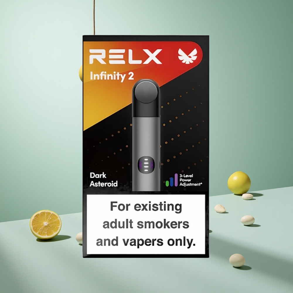 Szürke Relx Infinity 2 600-650 Puffs rendelkező e-cigaretta, 1,9 ml tartály kapacitású, 440mAh akkumulátor kapacitású