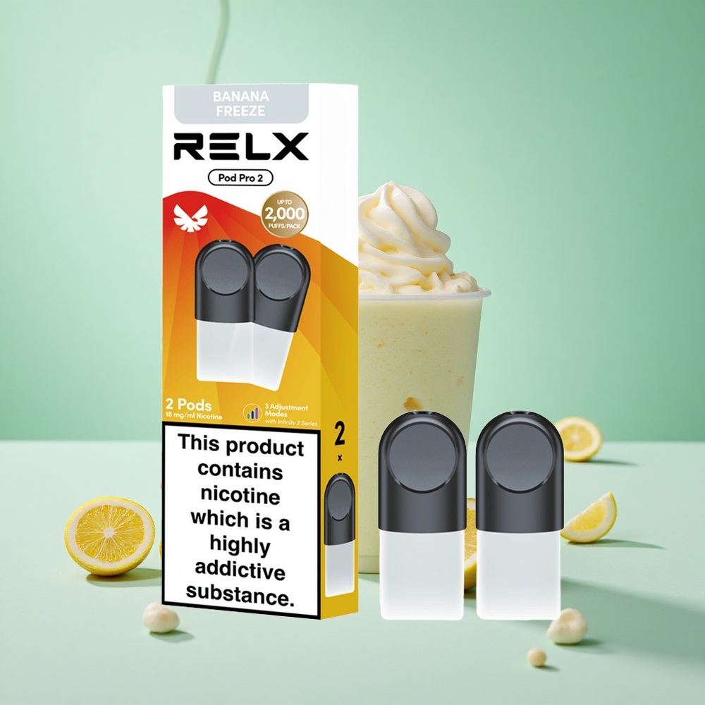 Dessert-Banana Fagyasztott Relx Pod Pro 2 600 Puffs Nikotintartalom: 1,8%, Löketkapacitás: 1,9ml