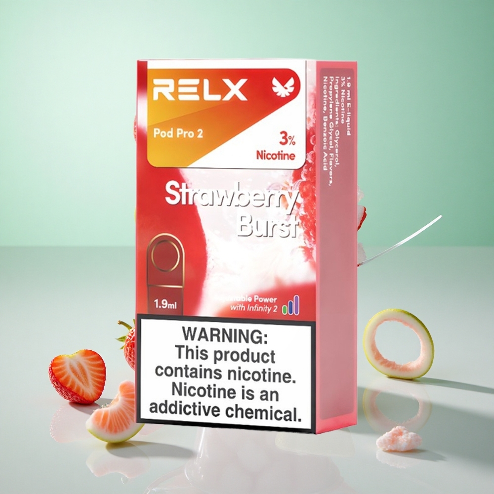 Eper Robbanás Relx Pod Pro 2 600 Puffs Nikotintartalom:3%, Pára kapacitás: 1.9ml