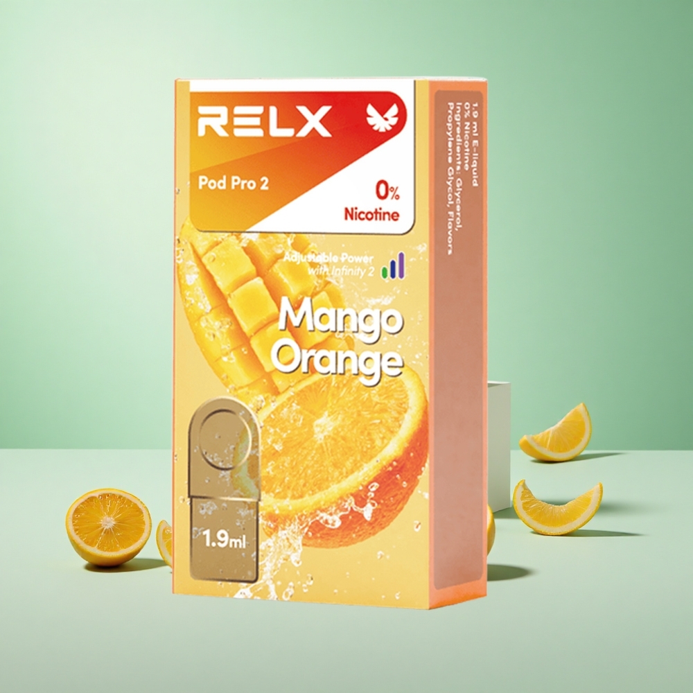 Mango Narancs Relx Pod Pro 2 600 Puffs Nikotinszint: 0%, Gőzkapacitás: 1.9ml
