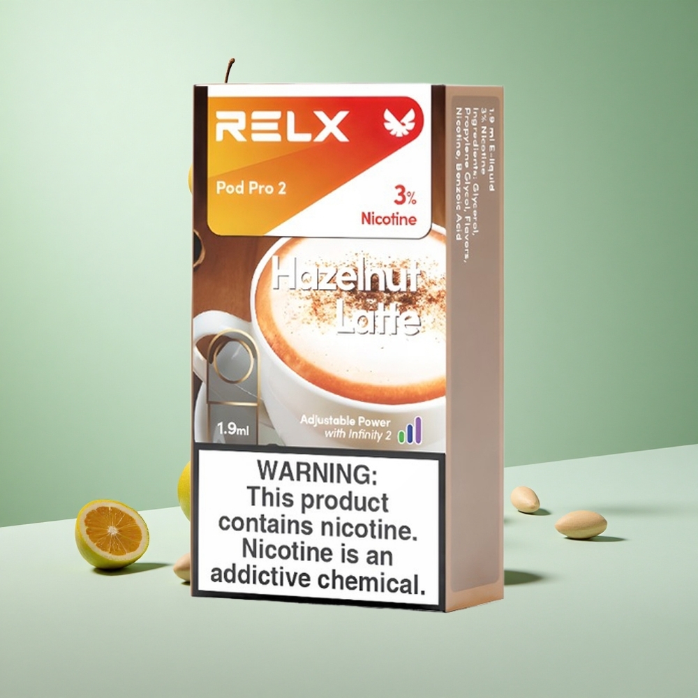 Mogyorós Latte Relx Pod Pro 2 600 puffs Nikotintartalom:3%, Gőzkapacitás:1,9ml